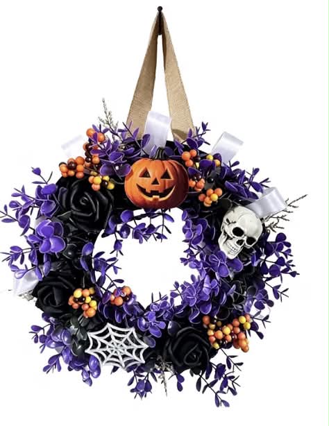 Halloween Door Wreaths 13.8 Inch Skull Pumpkin Garland Door Decoration