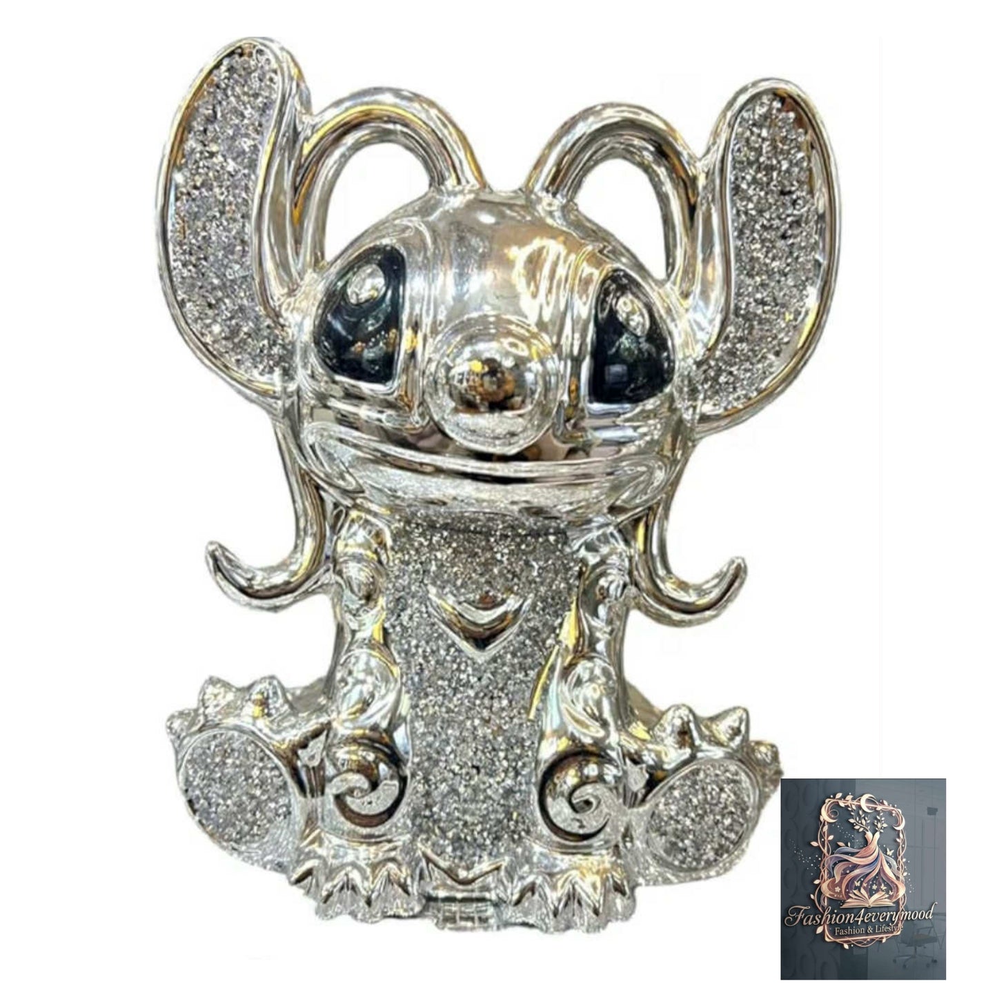 Crushed Diamond Silver Stitch Ceramic Sparkly Shelf Sitter Ornament, 30cm,