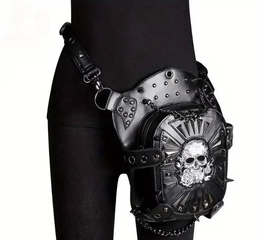 Punk Style Rivet Skull Outdoor Waist Bag Shoulder Bag for Women