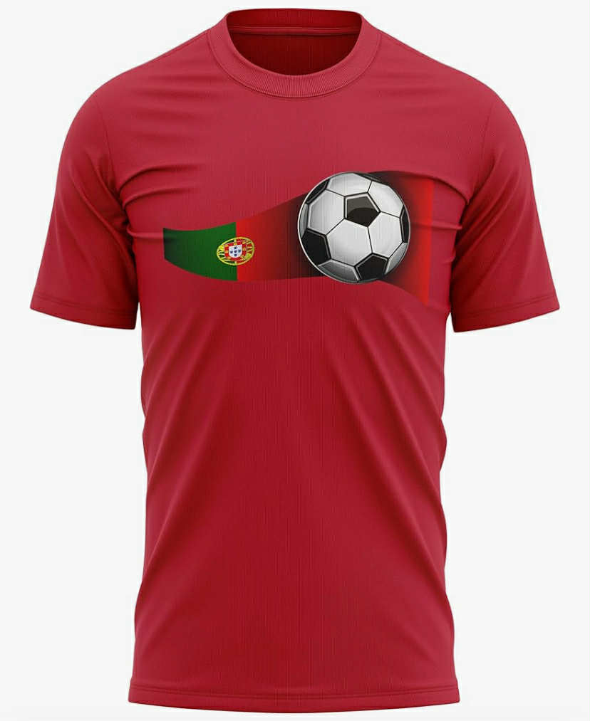 Mens Portugal Waving Flag T Shirt - Football Country Portuguese Gifts for Him - Soccer Ball Present
