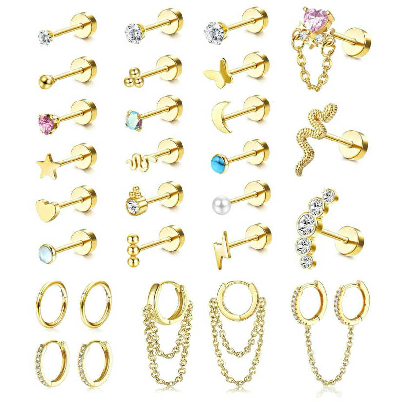 28Pcs Cartilage Stud Earrings
