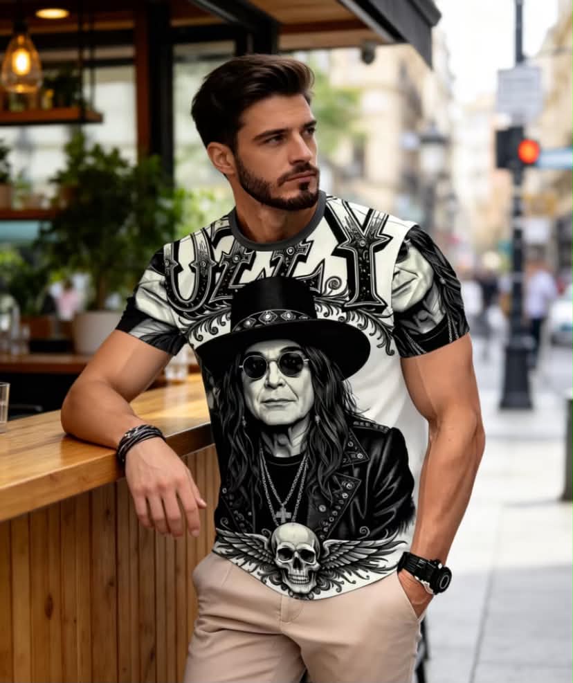 Men's Rock Graphic T-Shirt - Full-Body Iconic Rock Portraits Print Short Sleeve Crew Neck Tee, Breathable Regular Fit