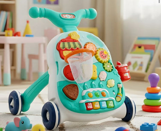 2-in-1 First Steps Baby Walker Baby Stroller with Hand Push Green