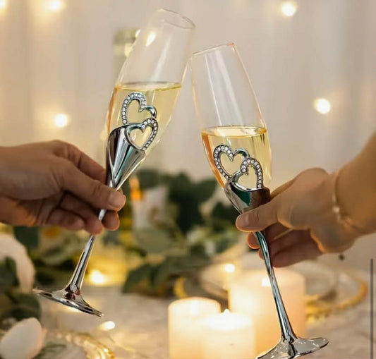 2 pcs Set, 200ml/7oz, High Borosilicate Glass Heart-Shaped Champagne Flutes, Versatile Creative Transparent Glass Heart-Shaped Goblets, Home Wine Glasses,