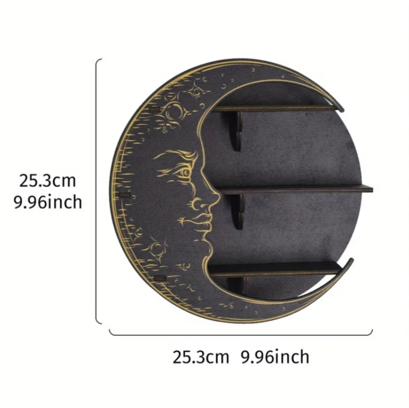 1 pc of a 9.96 by 9.96-Inch Wooden Moon Shelf, Featuring a Creative Animal-Themed Crystal Display Rack for Wall Decor. This Wooden Craft Can Be Hung As an Ornament,