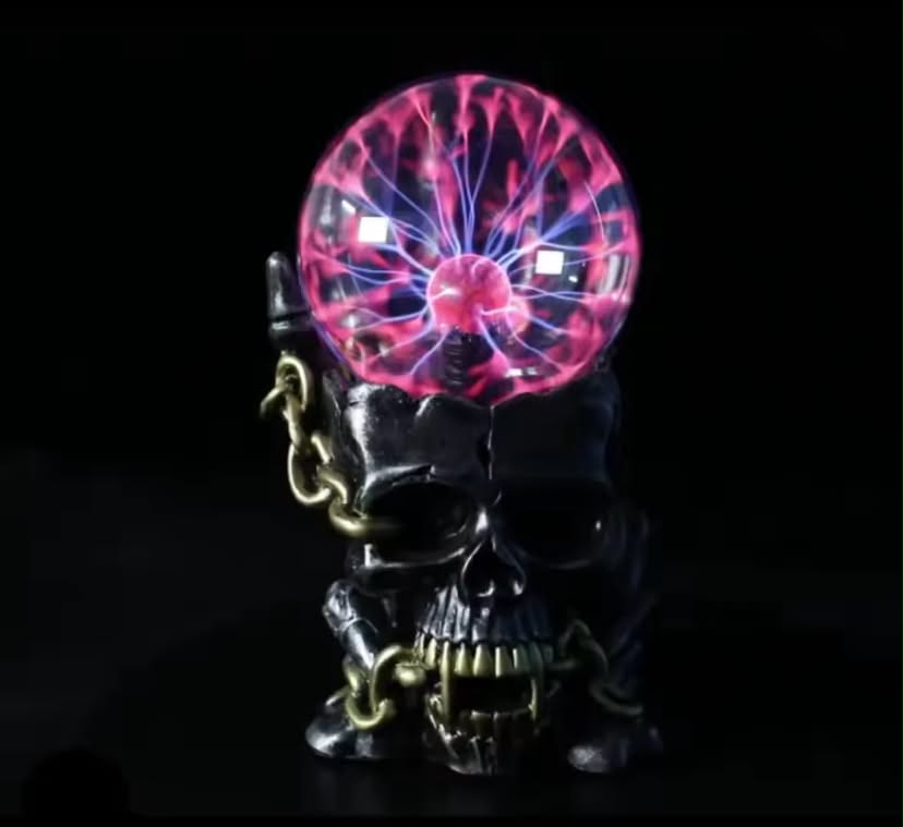 Magic Skull Head Glass Sculpture Statue Lightning Plasma Ball