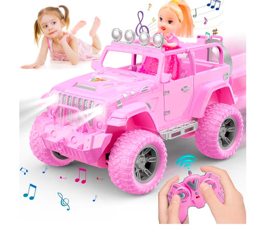 HappyGoLucky Remote Control Car for Girls, Pink RC Car with Doll, (Toys for 3 4 5 6 7 8 9 10) Year Old Girls Gifts RC Jeep SUV Gifts Presents