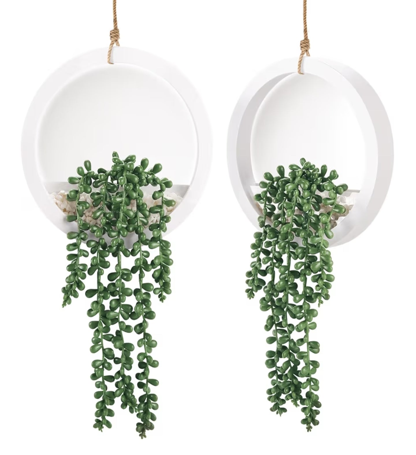 Der Rose 2 Pack Fake Plants Hanging Artificial Succulents Plants in White Pots