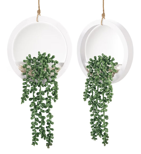 Der Rose 2 Pack Fake Plants Hanging Artificial Succulents Plants in White Pots