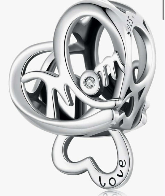 Love Heart Mom Charms 925 Sterling Silver Mother‘s Day Charms Fits Pandora Bracelet Necklace for Women