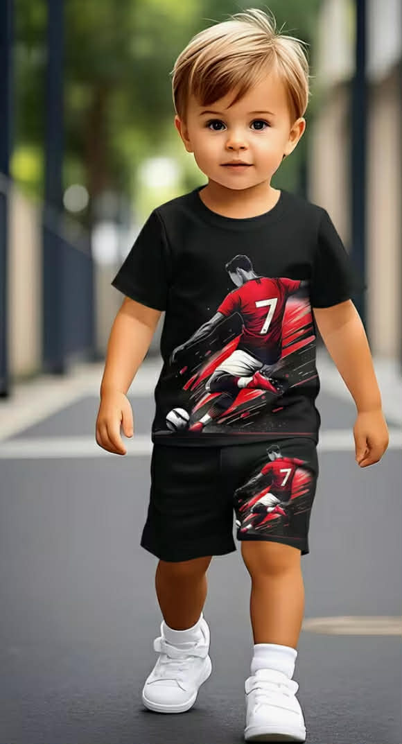 Boys' Football Player Outfit Set - Number 7 Soccer Jersey Print Short Sleeve Romper, Summer for Boys (Machine Washable), Perfect for Outdoor