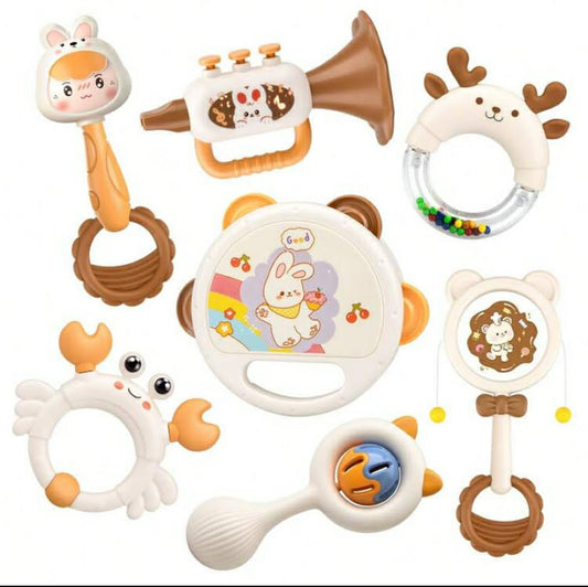 5 pcs Children Dinosaur Rattle Toys With Teether - Sensory Development & Motor Skills Educational Toys, Mixed Color Baby Rattles Set With Bells, Horns And Teethers - Suitable For Newborns And Toddlers