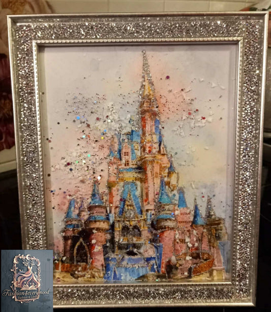 Disney Princess Crushed Diamond Castle Crystal Silver Frame print