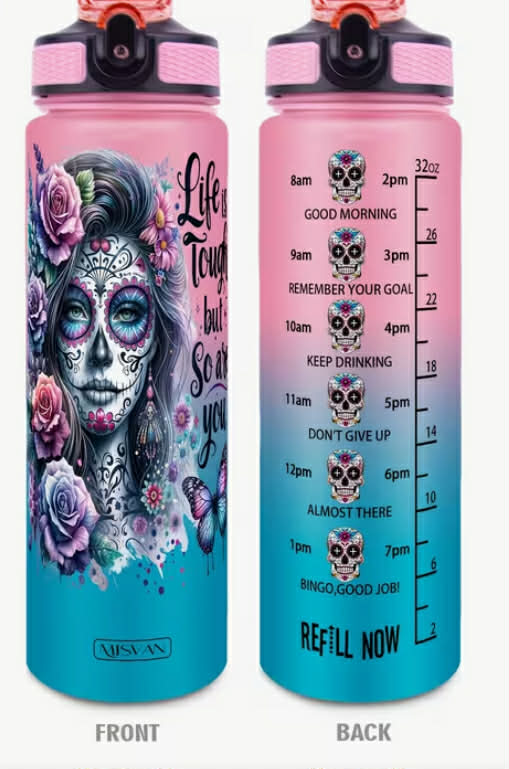 1 pc, Rose Girl Print 32oz Gradient Color Motivational Water Bottle Markers
