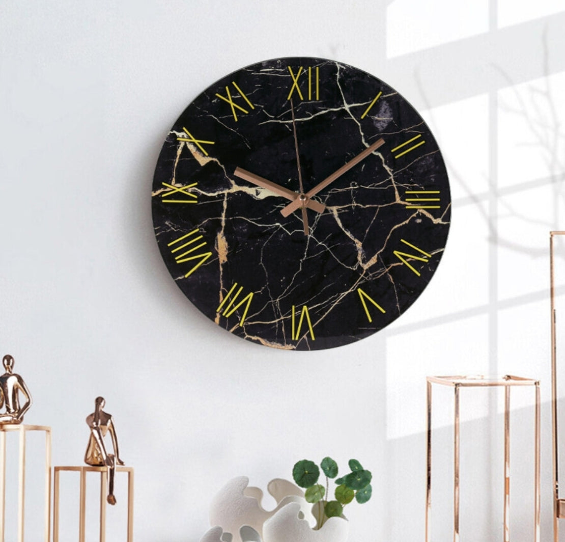 Black Marble Textured Roman Numeral Wall Clock