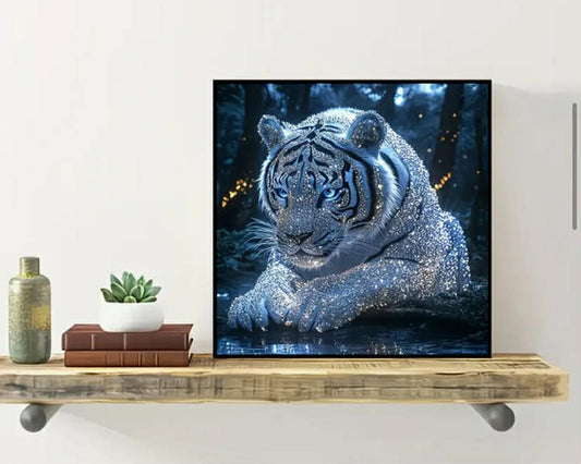 1 pcs Self-Lit 5D Diamond Painting Suitable for &: Glowing Tiger Face with Round Diamonds