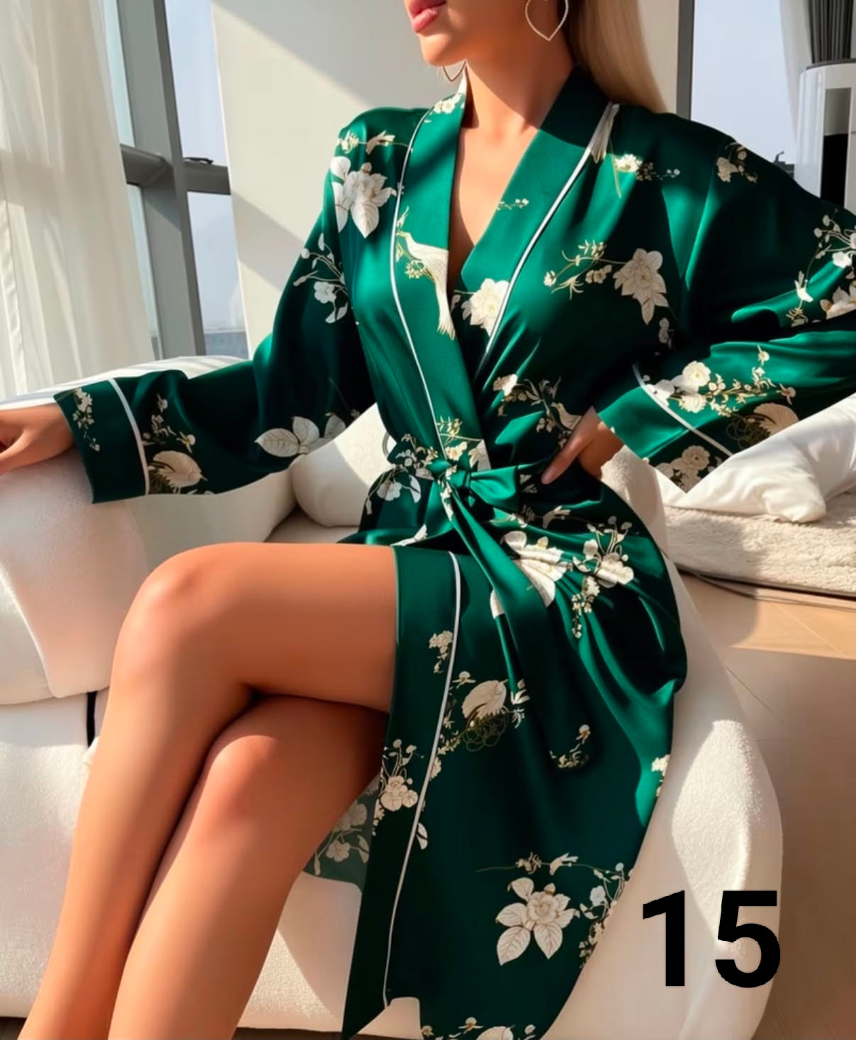 1 pc Women's Elegant V-Neck Fall Print Pajamas - Soft Satin Nightgown.