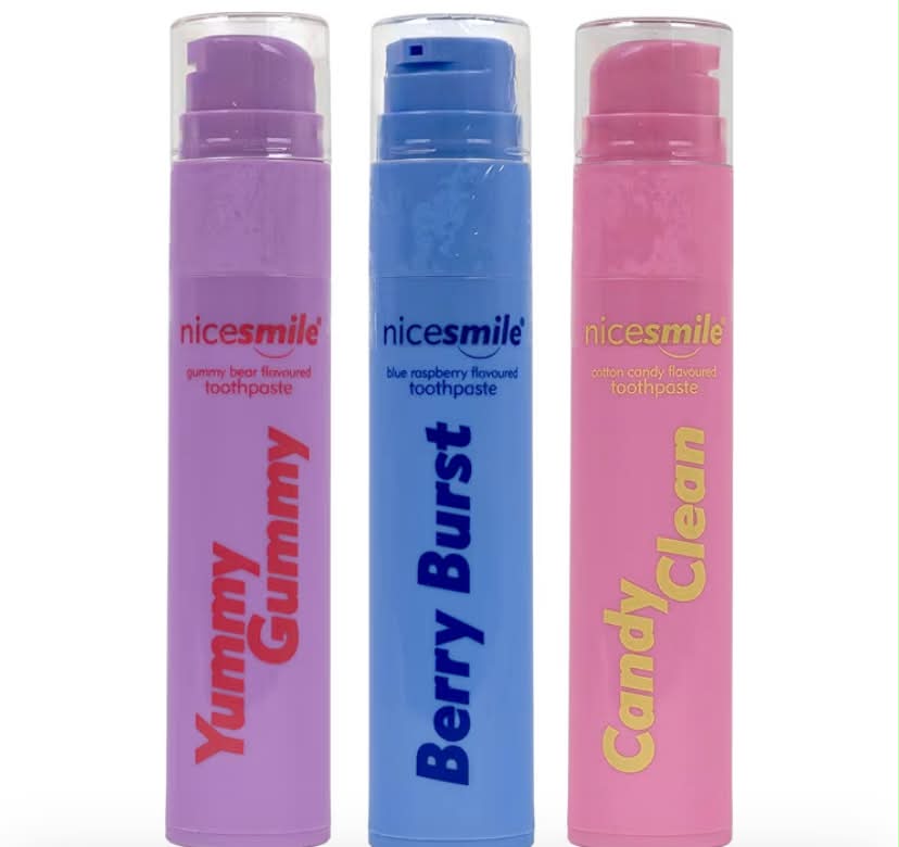 Nice Smile 3 Pack Toothpaste Bundle Berry Burst, Yummy Gummy & Candy Clean Flavours  Flavoured Fluoride Toothpaste for Kids & Adults  Vegan, Cruelty-Free, Enamel-Safe