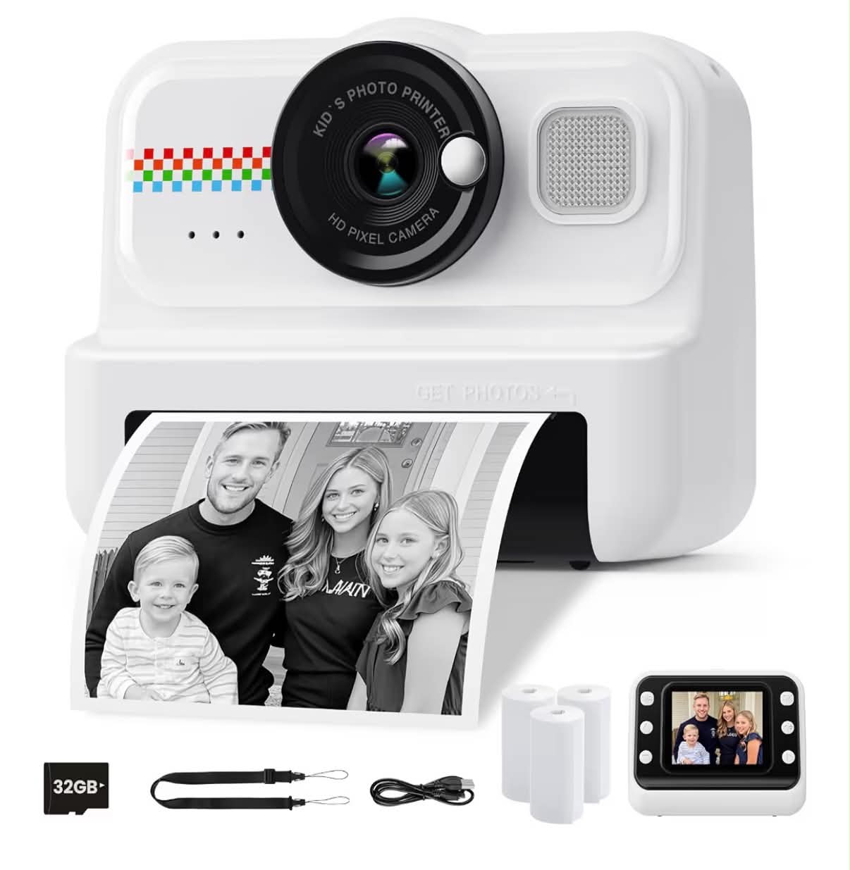Kids Camera Instant Print, 1080P Instant Print Camera for Kids with 32GB Card & 3 Rolls Paper, Selfie Digital Camara, Funny Toys Gifts for Boys & Girls Age 3-12