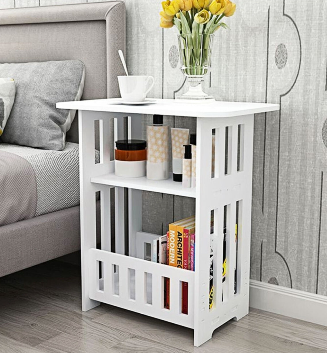 Bedside Table Cabinet Side End Table Nightstand Storage Organizer