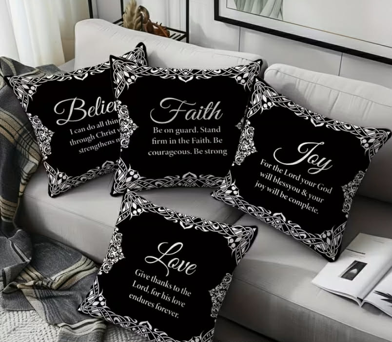 Set of 4, Single-Sided Printed Pillow Covers Featuring Bible Verse Designs, Measuring 44.96*44.96 cm,