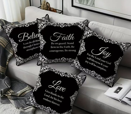 Set of 4, Single-Sided Printed Pillow Covers Featuring Bible Verse Designs, Measuring 44.96*44.96 cm,