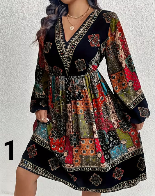 Women'S Bohemian Maxi Dress - Elegant V-Neck Long Sleeve Formal & Everyday Dress with Flowy A-Line Silhouette,