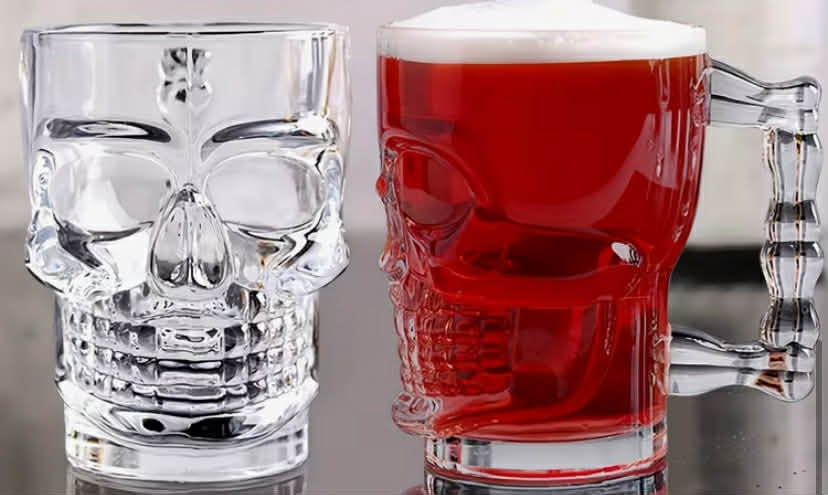 4pcs Skull Glass Beer Mugs, 500ml Heavy Base Drinking Tiki Glasses, Clear Funny Beer Stein Cup for Cocktails, Whiskey, Wine, Tequila, Juice, Halloween Decorations Gifts