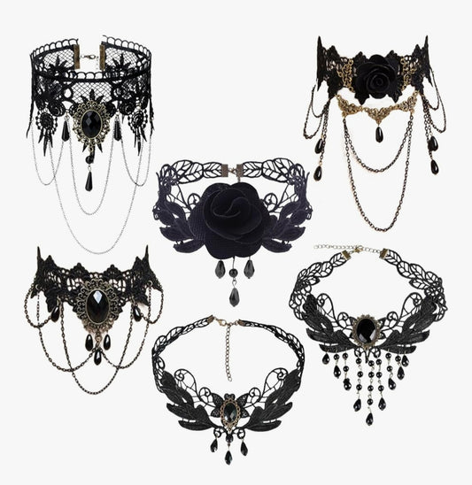 6 PCS Choker Necklace, Lace Necklace, Gothic Lace Choker Necklace, Black Tattoo Necklace