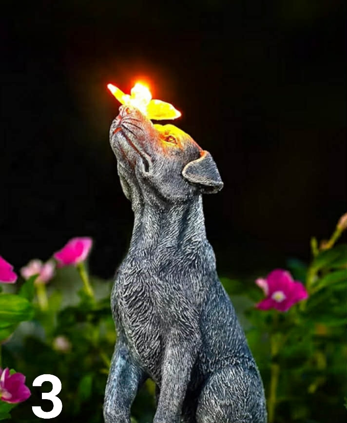 Garden Ornaments With Solar Butterfly - Unique Gifts for Women Mum Men - Outdoor Puppy Decor for Patio Yard Lawn Balcony Resin Waterproof Sculpture