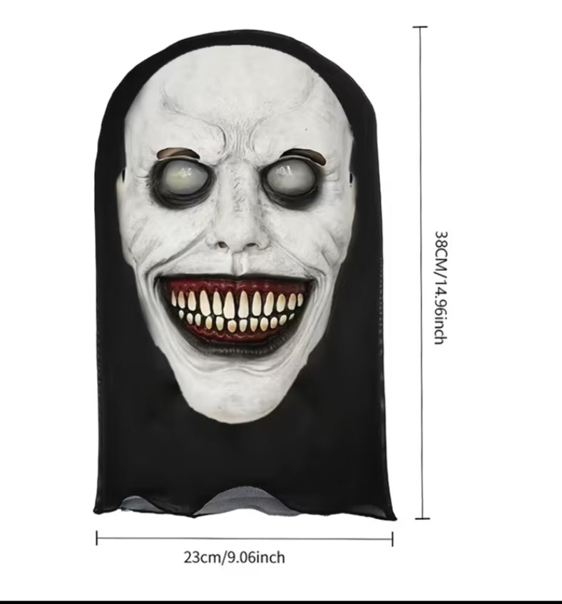 Creepy Smile White-Faced Mask with Hood - Spooky Costume Accessory, Breathable Microfiber Hooded Mask