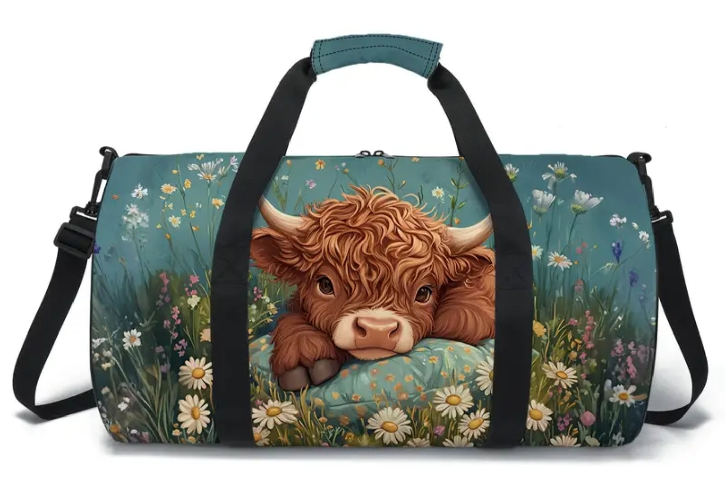 Highland Cow Print Travel Bag - Scottish Cow Pattern Clothing Storage Bag