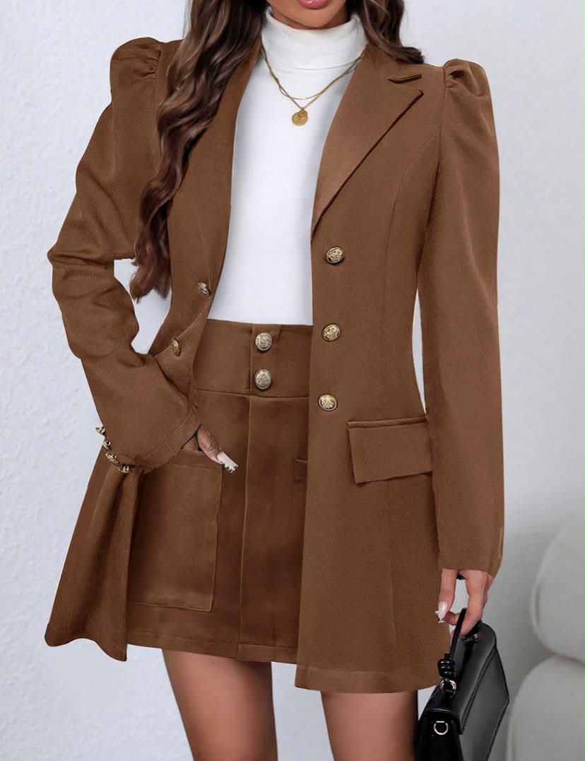 Women's Camel Shoulder Blazer Set - Long Sleeve