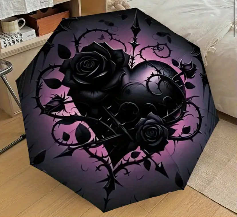 One Piece of an Automatic Umbrella Featuring a Gothic Roses Design, Made from High-Quality Materials. This Compact Travel Umbrella Is Lightweight And Easy to Carry