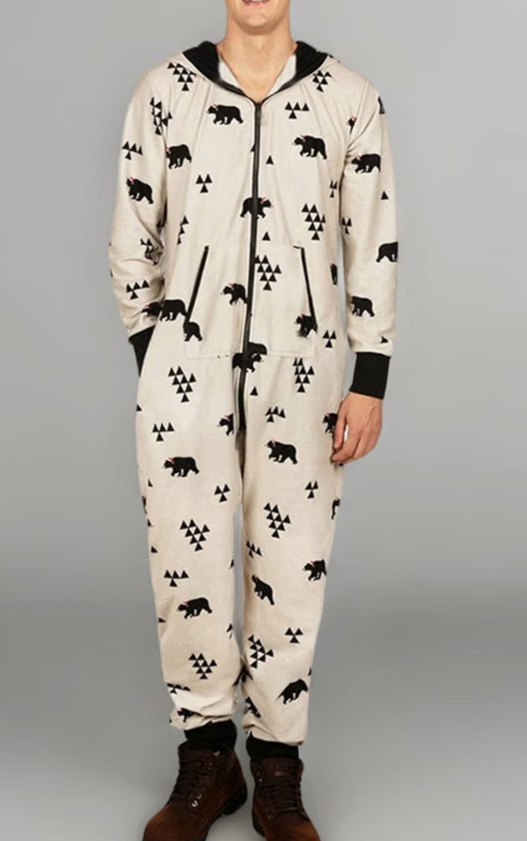 Couples Matching Christmas Pajamas Hoodie Fleece Onesie Women Men's Long Sleeve Printed Suit Full Zipper Jumpsuits with Pockets