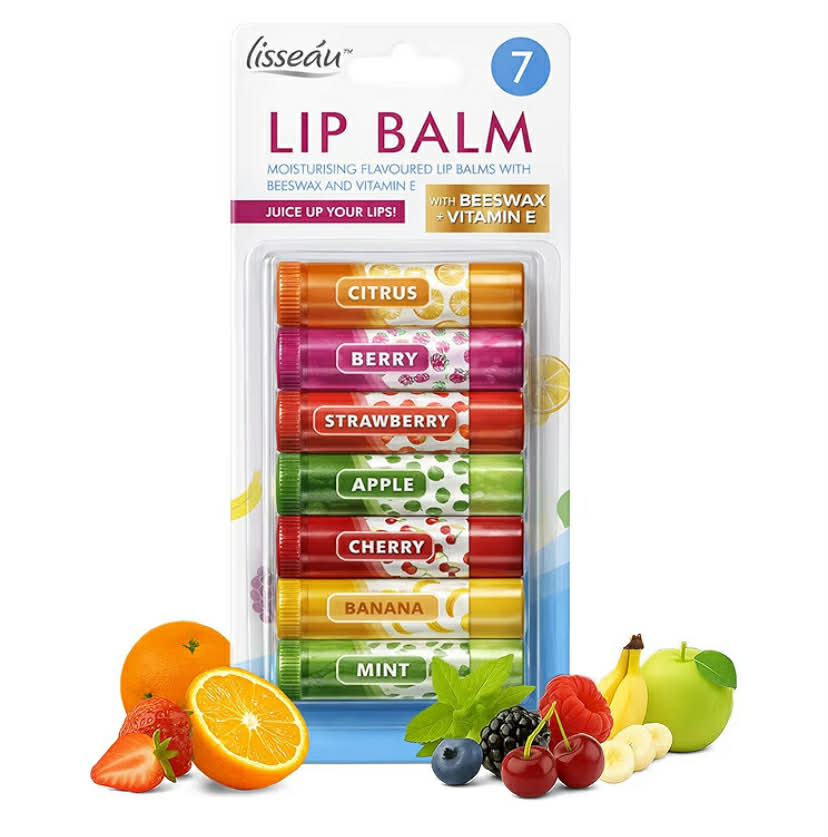 SOL 7pk Womens Lip Balm Set Flavoured Moisturiser for with Beeswax & Vitamin E - Fruit Lipbalm for Girls and Teens, Moisturising Balms Multipack Sticks for Dry and Chapped Lips for Daily Use & Gifting