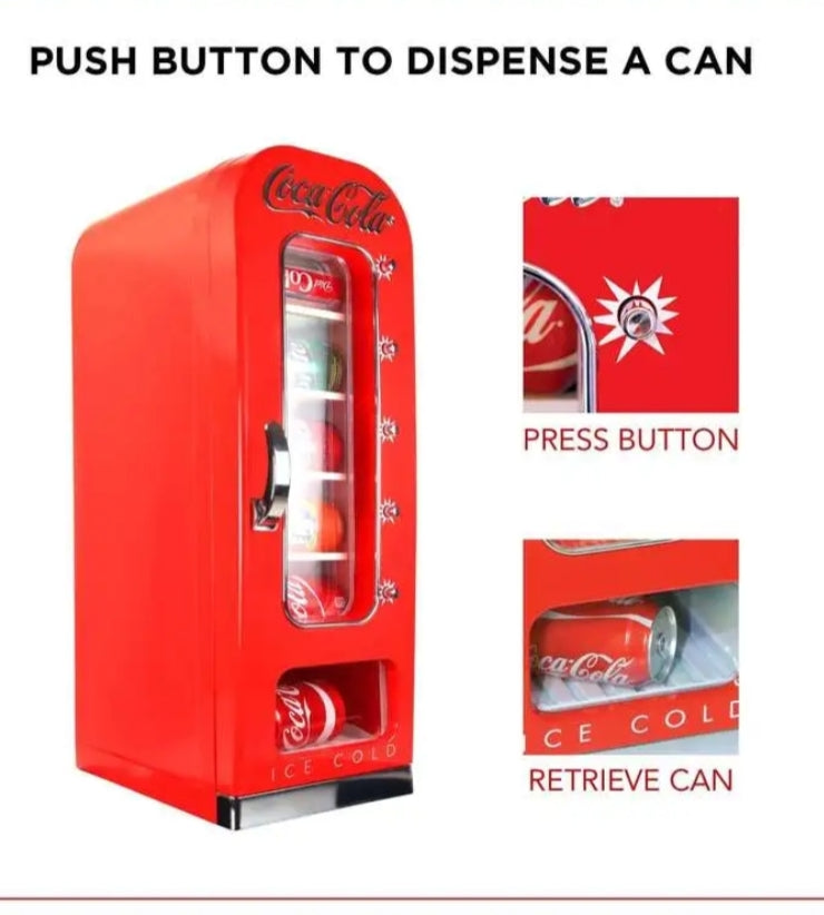Coca-Cola 5L Vending Mini Fridge – 10 Can Portable Cooler for Bedroom, Dorm, or Gaming Room (Red)