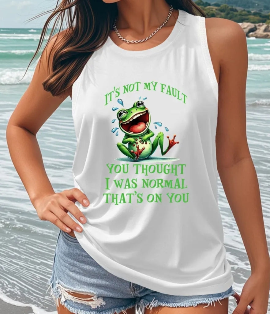 Tank Top Featuring a Frog Print, Designed for Plus Sizes, with a Crew Neck And Sleeveless Style,