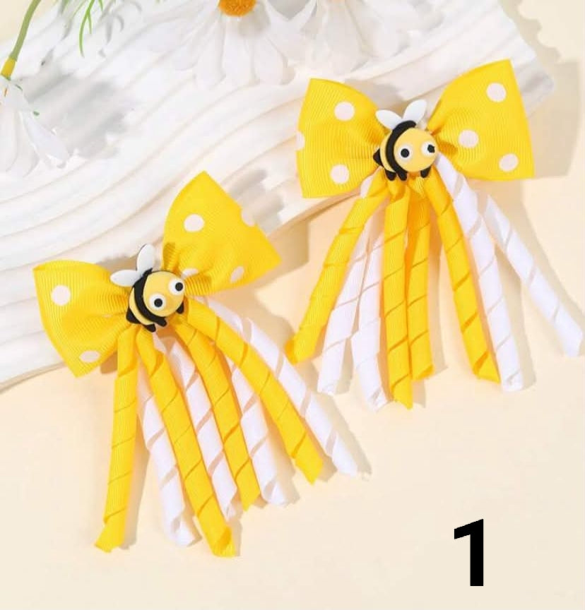 2pcs Set Cute Cartoon Bear Hair Clips, Adorable Bear Accessories Decor Hair Clips With Brown And Beige Curly Ribbon Bow,
