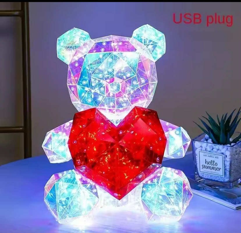 Glowing Bear - Glowing Illuminated Bear Holding a Red Heart