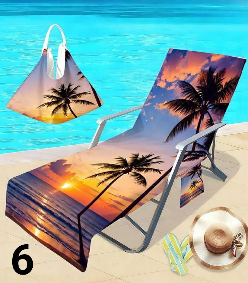 1 pc Tropical Plant, Palm Leaf Pattern Ultra-Soft Microfiber Beach Chair Cover,