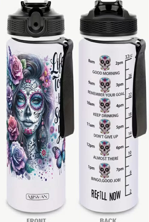 1 pc, Rose Girl Print 32oz Gradient Color Motivational Water Bottle Markers
