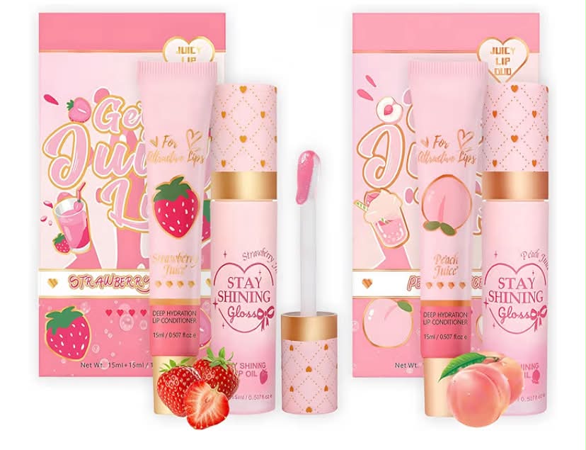 4 Pcs Lip Balm Set & Lip Oil Set,Hydrating and Nourishing Treatment Lip Gloss Balm for Dry and Chapped Beauty Gift Set for Women Girls (Strawberry & Peach)