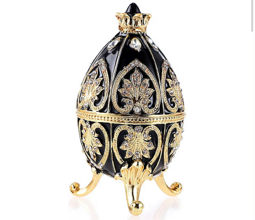 Enameled Egg Jewlery Box, Decorative Hinged Jewelry Trinket Box