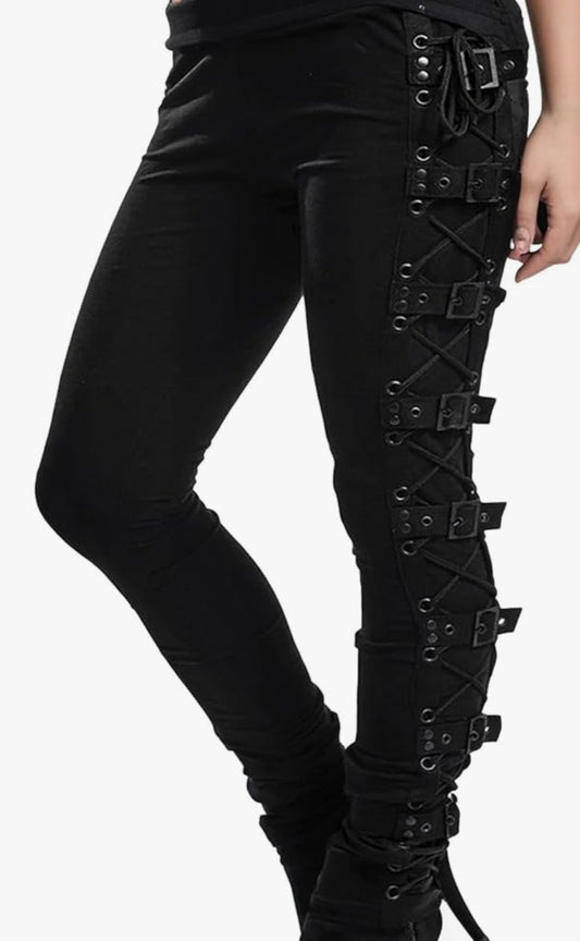 High Waisted Pants Bandage Lace Up Buckle Strap Bottoms Trousers Harajuku Dark Punk Street Rock Style Pants