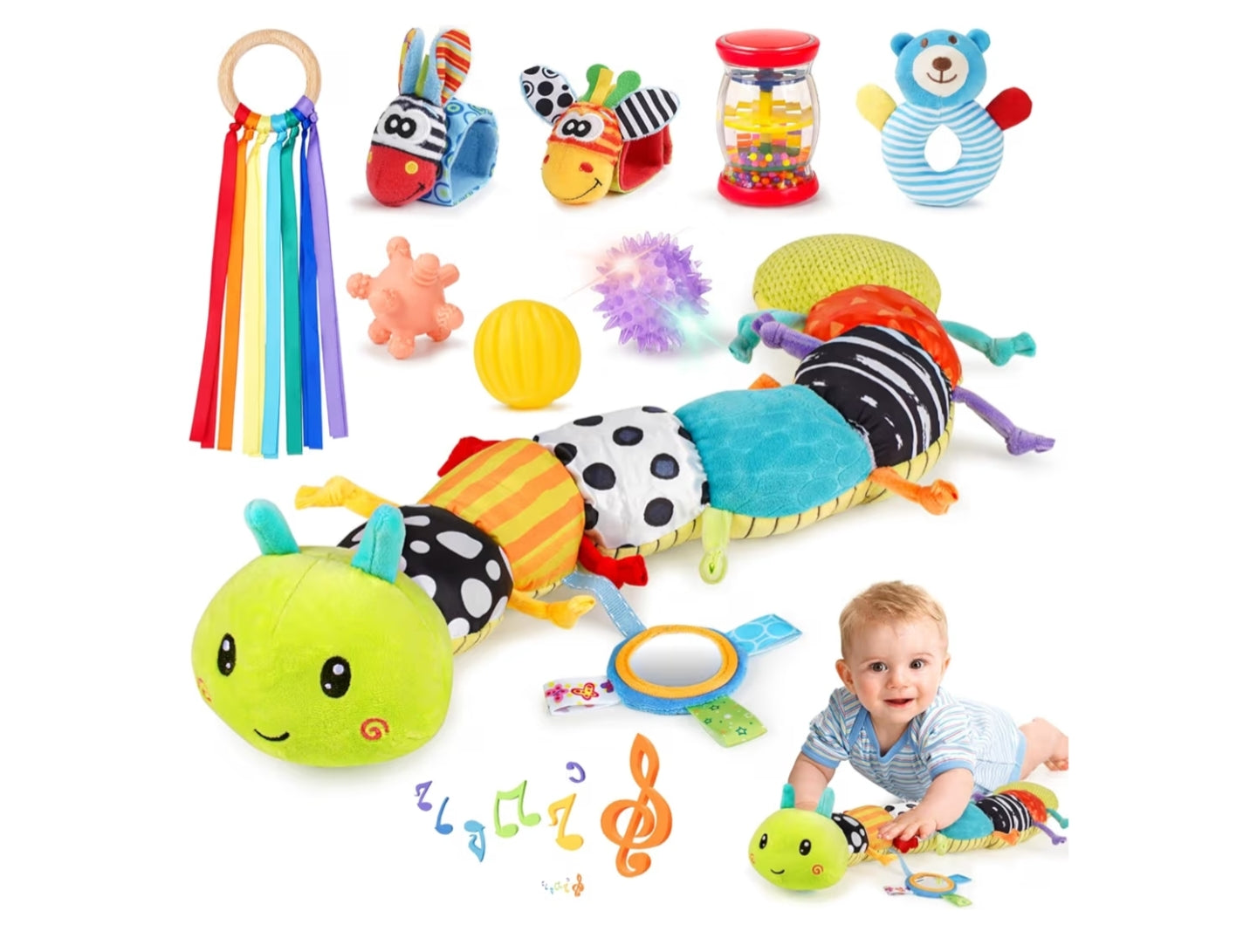 Baby Toys 0-6 Months, 10 pcs Newborn Sensory Toys Set,