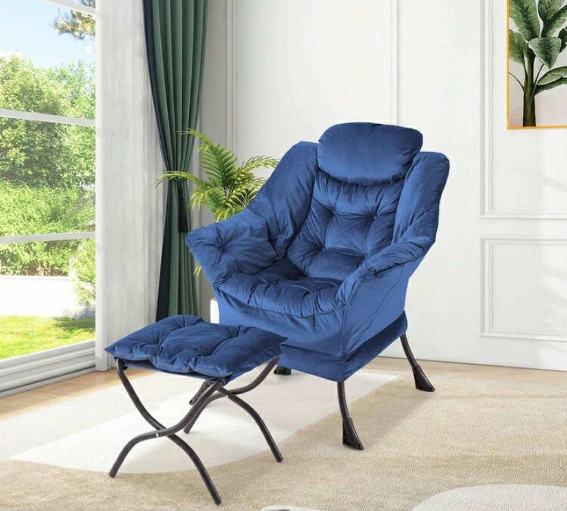 Velvet Lazy Chair With Ottoman