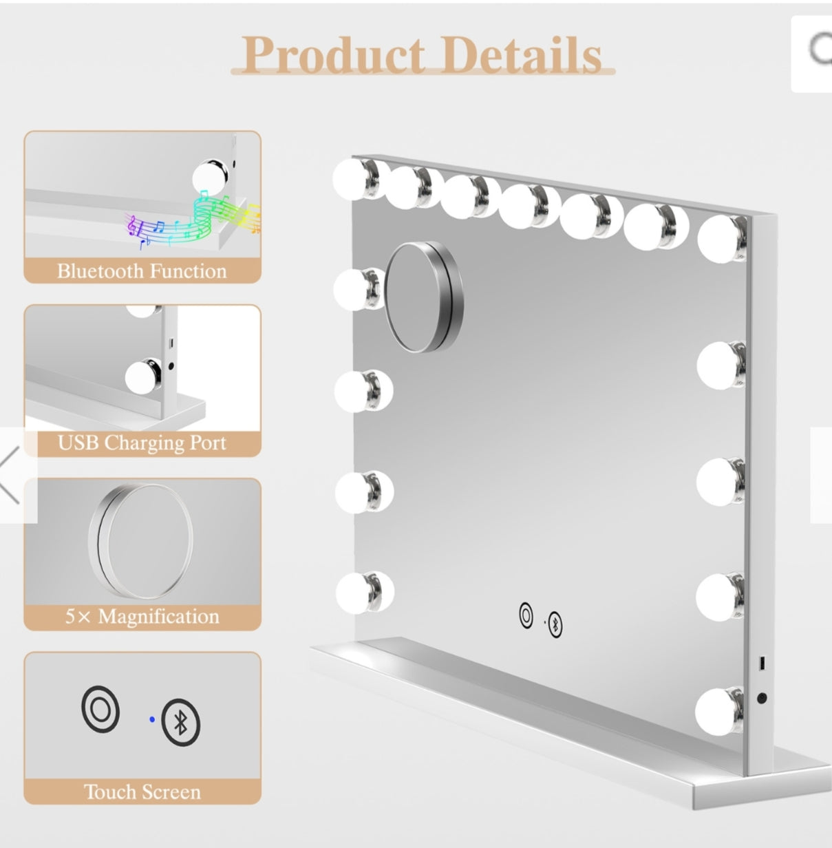 Hollywood Vanity Mirror Bluetooth - White