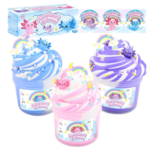 3 Pack Axolotl Slime Kit, Pink, Blue, Purple, Dual Colors Butter Slime
