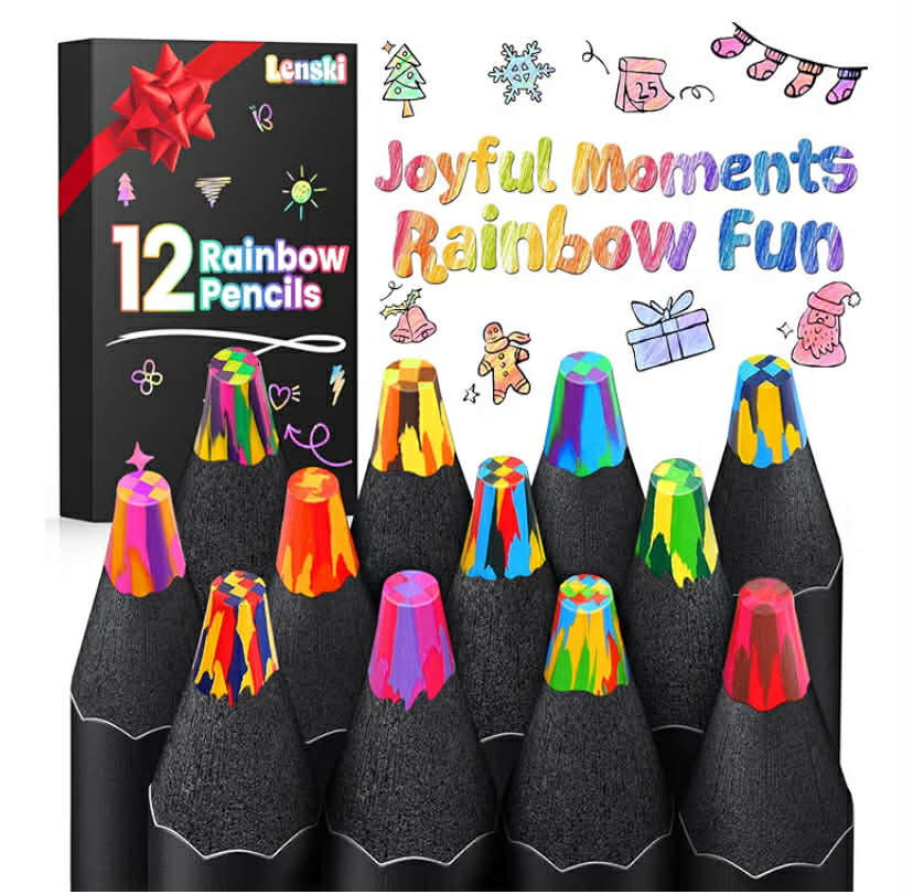 Party Bag Fillers for Kids, 12 Rainbow Pencils Colouring Pens, Gift for Teenage Girls Gift for 4-13 Year Old Girls, Colouring Pencils, Easter Gifts for Kid